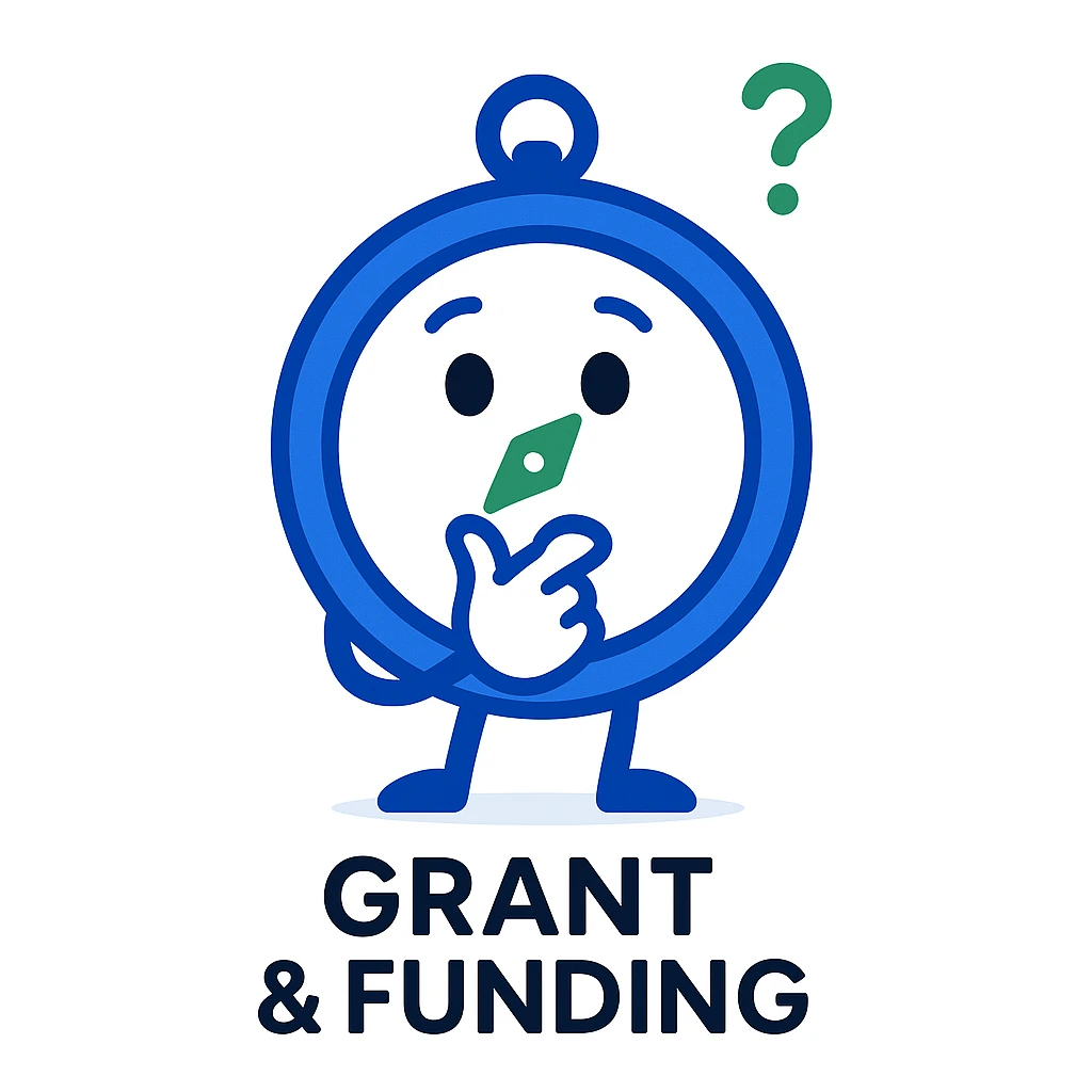 Grant & Funding mascot in a thinking pose